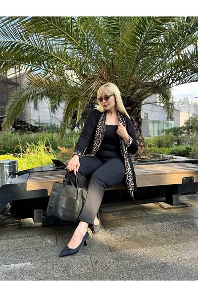 Butik Nilyam Women's Large Size Garni Detail Cardigan 21027 Leopard
