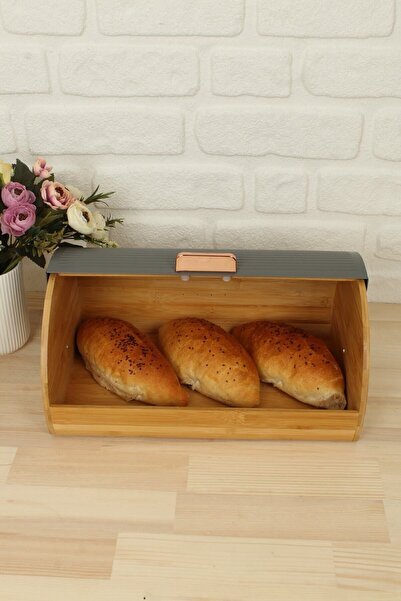 AROW Dubai Vanessa Lüks Bambu Ahşap Ekmek Dolabı Gri Renk