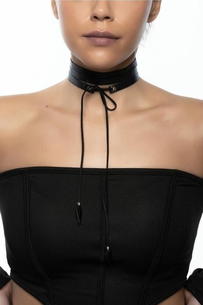 DENİZ TASARIM Özel Tasarım Deri Choker Bacikli