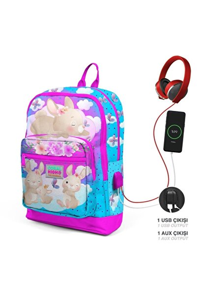 Yaygan Çanta Coral High Kids Mavi Pembe Tavşan Desenli Dört Bölmeli USB'li Ok...