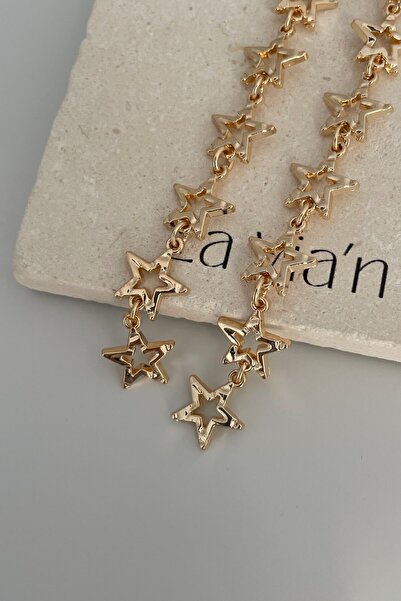 Lavian Accessories Stradi Model Gold Yıldız Zincir Sallantılı Küpe