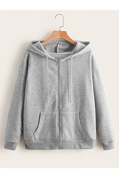 Genel Markalar Unisex Gri Fermuarlı Sweat Hırka