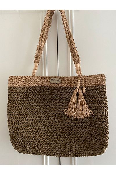Ramada Çanta Straw Knitted Bead Detailed Shoulder Bag