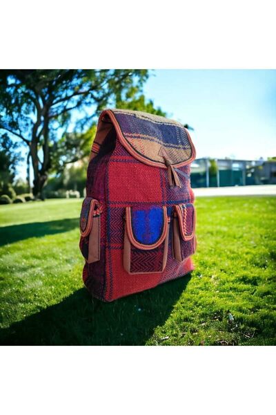 LissomeBag Otantik Kadın Sırt Çantası, Bohem Çanta, 5 Cepli Vintage Çanta, Kilim Desenli