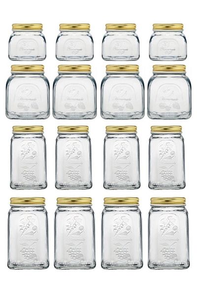 Paşabahçe Homemade Giant Jar Set -16 Pieces (4x300cc-4x500cc-4x1000cc-4x1500cc)
