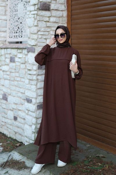 BURİSLA Set de două Hijab - Detaliat cu dungi