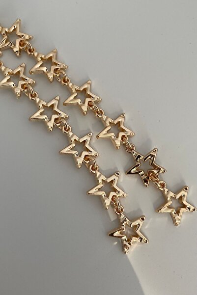 Lavian Accessories Stradi Model Gold Yıldız Zincir Sallantılı Küpe