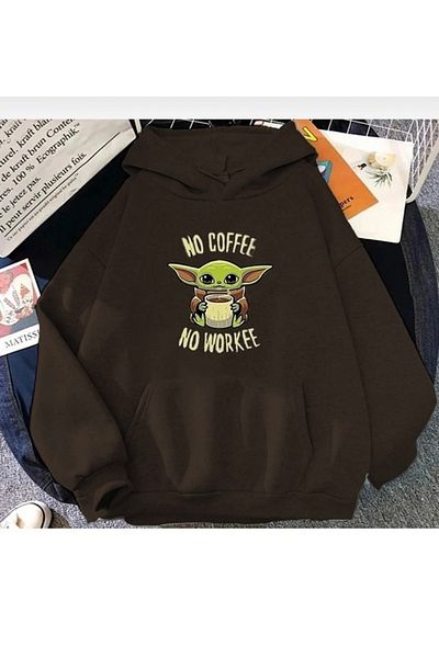 BYMEER Суитшърт с щампа „No Coffee No Workee“ - голям размер