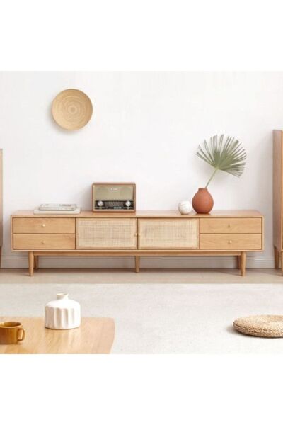 MoldHome Ahşap doğal kare hazeranlı tv ünitesi