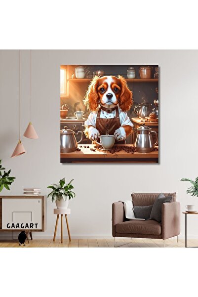 Square Canvas Coffee Corner Cafe Table Barista King Charles Dog