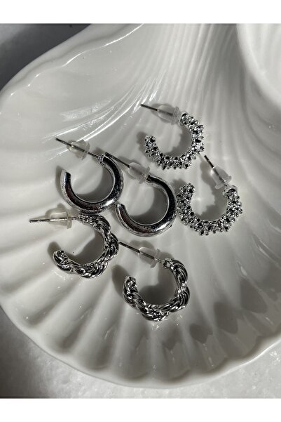 Lavian Accessories Gümüş Renk 6’lı Burgu Çeşit Küpe Seti