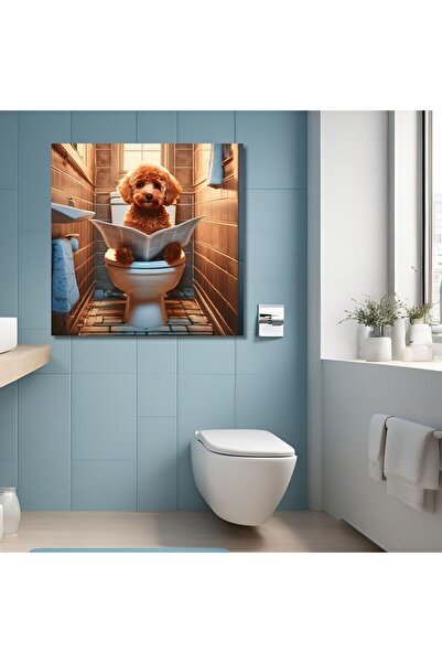 GAAGART Tekli Kare Kanvas Banyo Tablosu Gazete Okuyan Kahverengi Poodle
