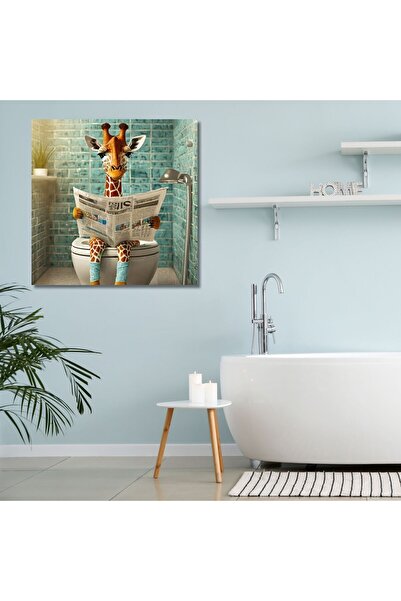 GAAGART Tekli Kare Kanvas Banyo Tablosu Gazete Okuyan Zürafa