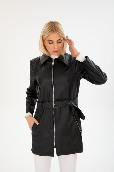 İLKCET MODA Дамско горно палто - дълъг кожен колан