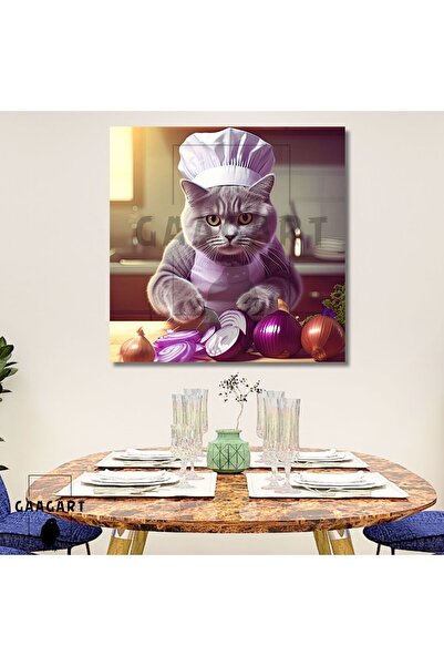 GAAGART Kare Kanvas Mutfak Tablosu Aşçı Hayvanlar British Shorthair Kedi