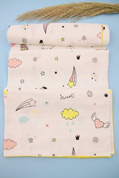 Lindakids Dondurma Ve Bulut Desenli % 100 Organik Pamuk (80 Cmx80 Cm)çok Amaç...
