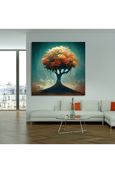 GAAGART Tekli Kare Kanvas Tablo Turuncu Yapraklı Hayat Ağacı