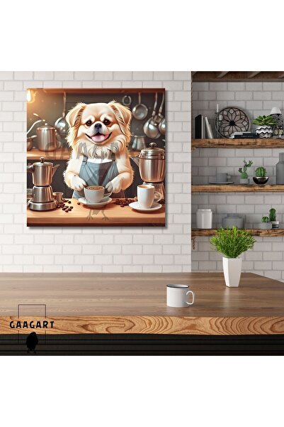 GAAGART Kare Kanvas Kahve Köşesi Cafe Tablosu Barista Pekinez Köpek