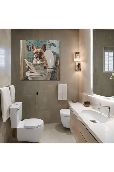GAAGART Tekli Kare Kanvas Banyo Tablosu Gazete Okuyan French Bulldog Köpek