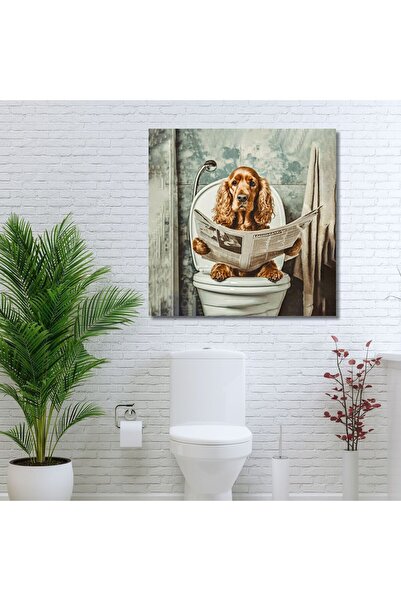 GAAGART Tekli Kare Kanvas Banyo Tablosu Gazete Okuyan Cocker Köpek