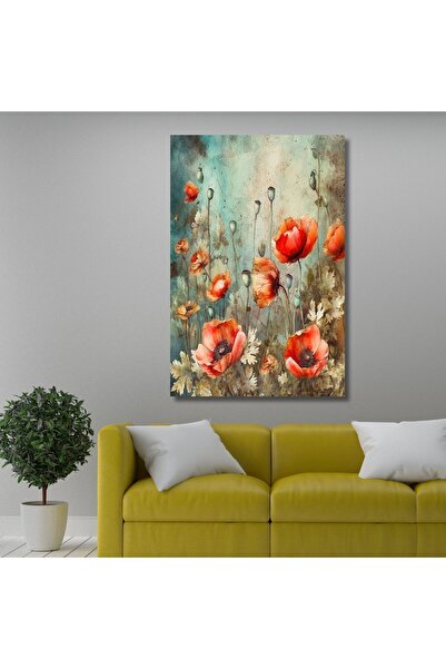 GAAGART Tekli Dikey Kanvas Duvar Tablosu Çizgisel Gelincik Tasarımı