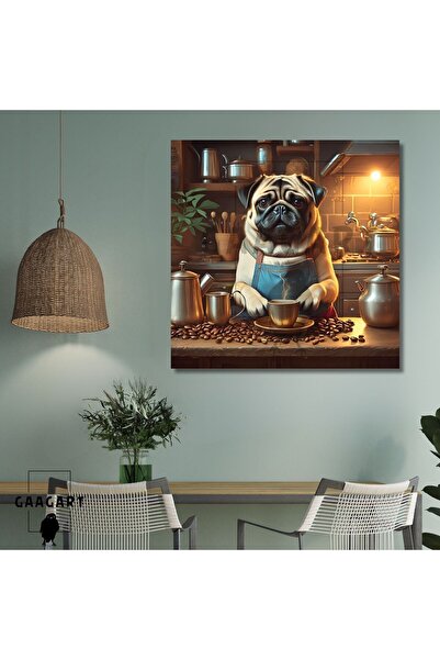 GAAGART Kare Kanvas Kahve Köşesi Cafe Tablosu Barista Pug Köpek