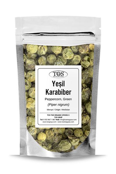 TOS The Organic Spices Green Black Pepper Whole 100 Gr (1St) Quality) Piper Nigrum / Peppercorn, Green Whole