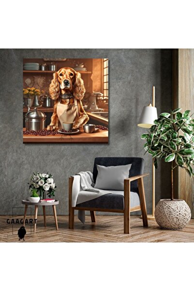 GAAGART Kare Kanvas Kahve Köşesi Cafe Tablosu Barista Cocker Spaniel