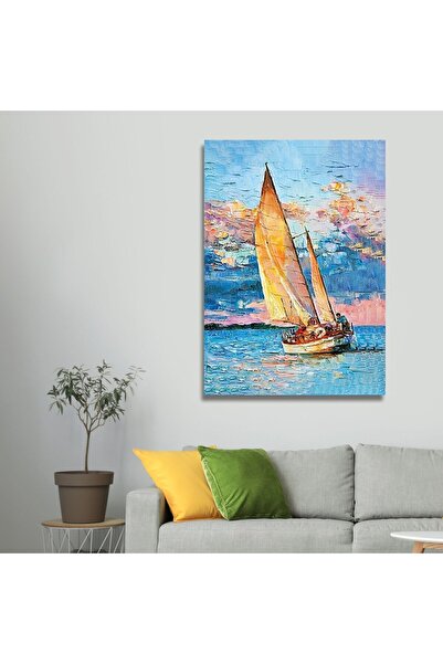 GAAGART Tekli Dikey Kanvas Tablo Yağlı Boya Görünümlü Renkli Yelkenli