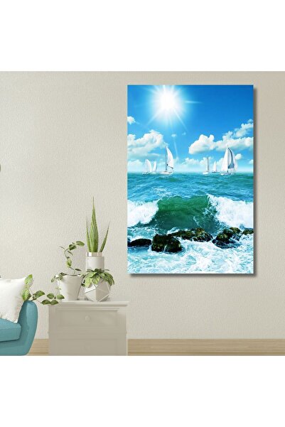 GAAGART Tekli Dikey Kanvas Duvar Tablosu Deniz Dalgası ve Yelkenliler