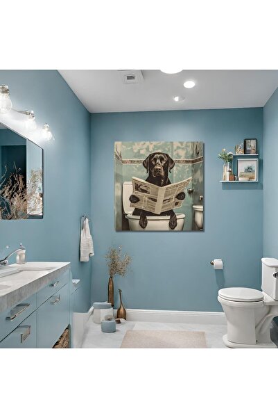 GAAGART Tekli Kare Kanvas Banyo Tablosu Gazete Okuyan Siyah Labrador Köpek