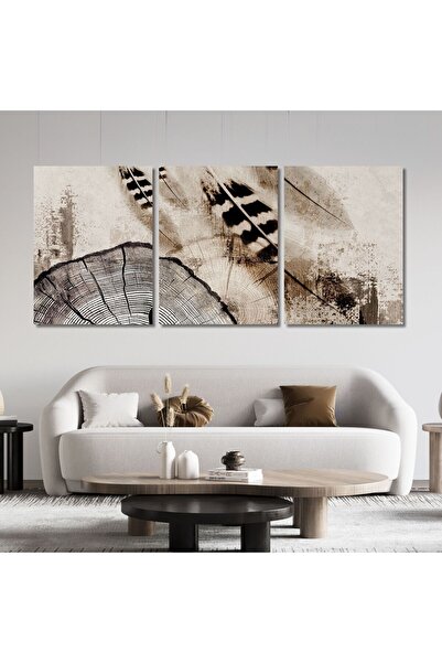 GAAGART 3'lü Kanvas Duvar Tablosu Vintage Modern Ahşap Halkalar