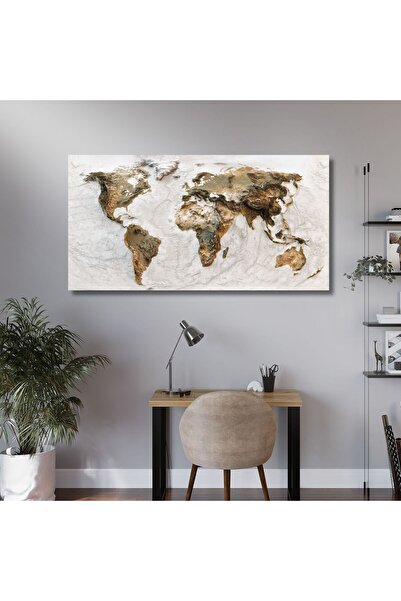 GAAGART Panoramik Kanvas Tablo Kabartma Görünümlü Dünya Haritası