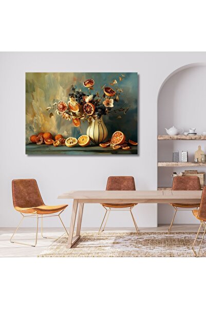 GAAGART Tekli Yatay Kanvas Mutfak Tablosu Vazo ve Kuru Meyve Tasarımı
