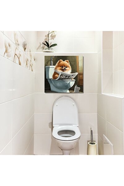 GAAGART Tekli Kare Kanvas Banyo Tablosu Gazete Okuyan Pomarian Köpek