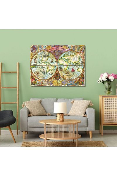 GAAGART Single Horizontal Canvas Painting High Quality Colorful World Map
