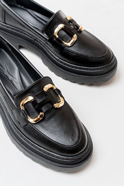 MASSOLE Чорні шкіряні лофери - товста підошва, імпортна пряжка, зручні для щоденного носіння, шкільні оксфорди Comfort, новий сезон