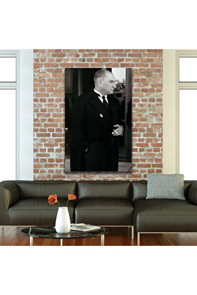 GAAGART Tekli Dikey Kanvas Ofis Tablosu Siyah Beyaz Atatürk Portresi