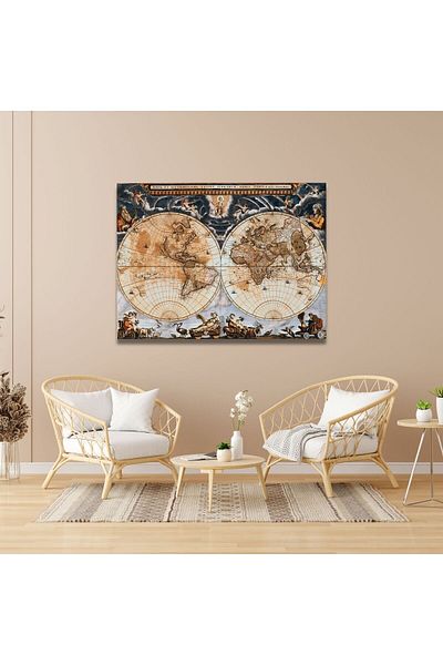 GAAGART Single Horizontal Canvas Painting World Map and People