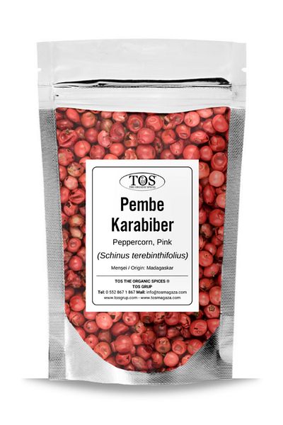 TOS The Organic Spices Pink Black Pepper Whole 100 Gr (1St) Quality) Schinus Terebinthifolius / Peppercorn, Pink Whole