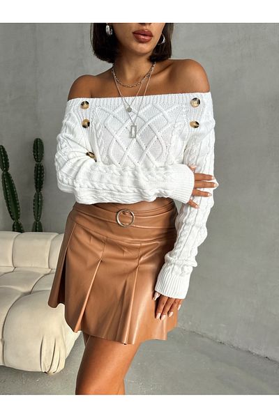 Nosia Boat Neck Diamond Patterned Buttoned Sweater