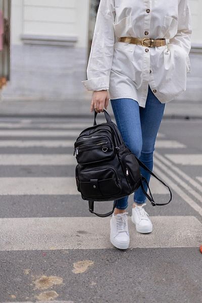 Bagson Black Leather Women's Backpack - Washable