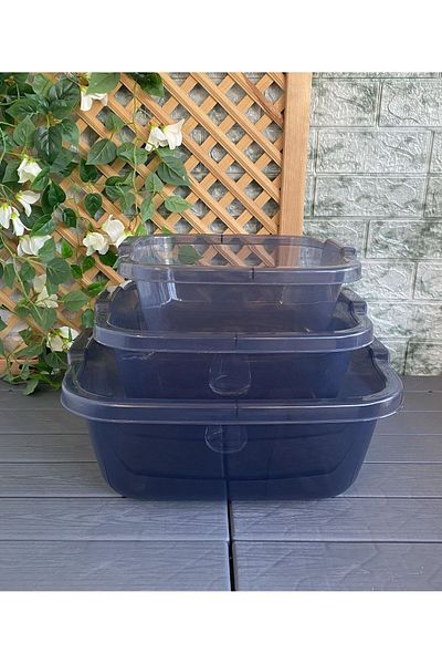 Gerçektrend 3-Piece Basin Set Anthracite Color Square Dish Basin Plastic Basin Food Container