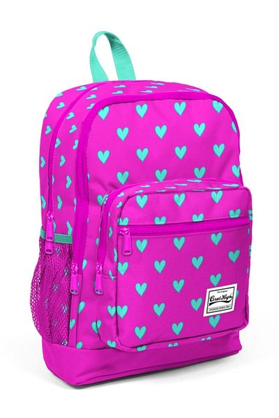 Yaygan Kids Neon Pink Water Green Heart Patterned Four Compartment School Backpack 23113