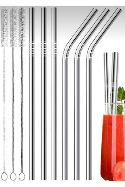 Snow Homs 9 Piece Stainless Steel Metal Straw Set - Cleaning Brush and Stick Straw