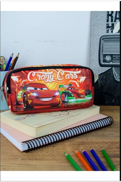 PartAntalya Mcgueen Lightning Themed Vegan Leather Pencil Case - Double Eyes (Two Compartments)