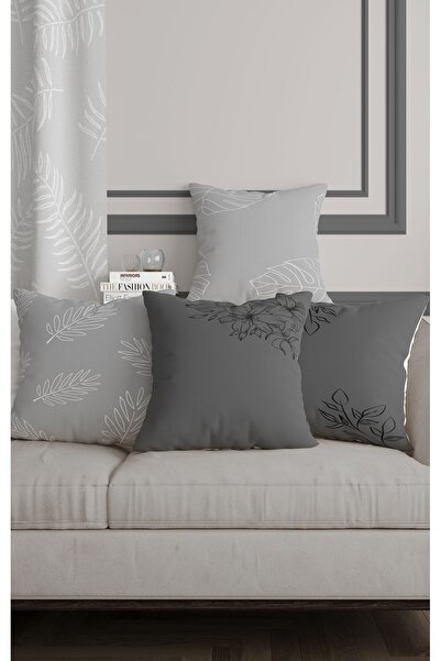 ALAMODECOR Μαύρο, γκρι χρώμα, διακοσμητικό μοτίβο με φύλλα, διπλής όψης, ψηφιακό κάλυμμα μαξιλαριού ριχτάρι με τύπωμα τεμαχίων