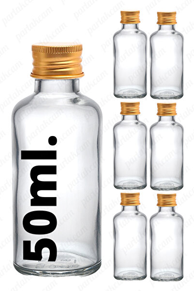 parlakcam 50ml Gold Kapaklı Şeffaf Cam Shot Şişesi Kolonya Esans Sıvılara Uygun Söz Ve Nişan Hediyeliği 6 Adet