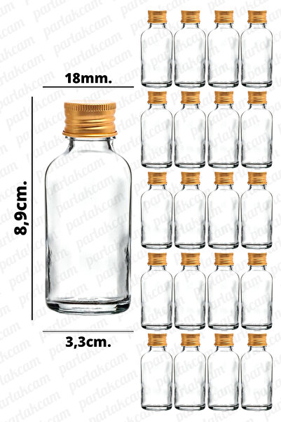 parlakcam 30ml Gold Kapaklı Şeffaf Cam Şişe Kolonya, Esans Sıvıları İçin Uygun Söz ve Nişan Hediyeliği 20 Adet