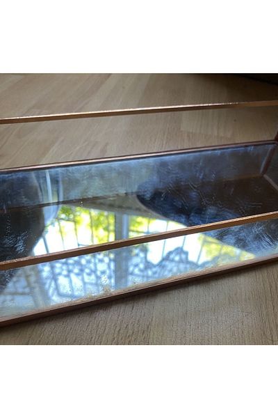 GÜVEN Copper Rose Mirror Based Coffee Presentation Groom Tray Large Size